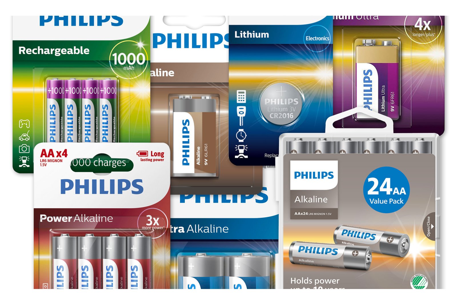 Bredt sortiment af batterier og tilbehør fra Phillips