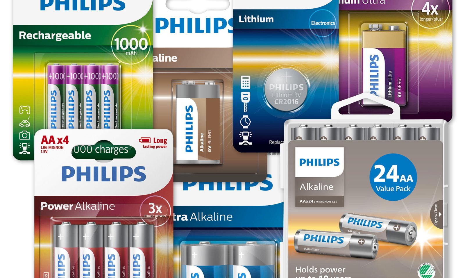 Bredt sortiment af batterier og tilbehør fra Phillips