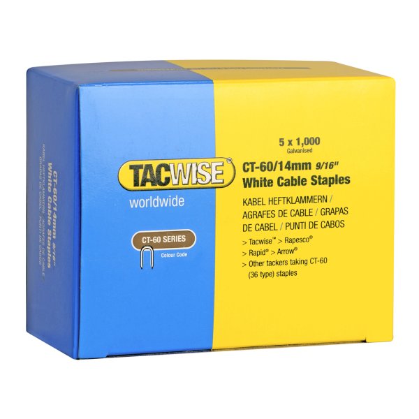 TACWISE kabel klammer CT-60/14mm - hvide - 5x1000 stk - 1605721
