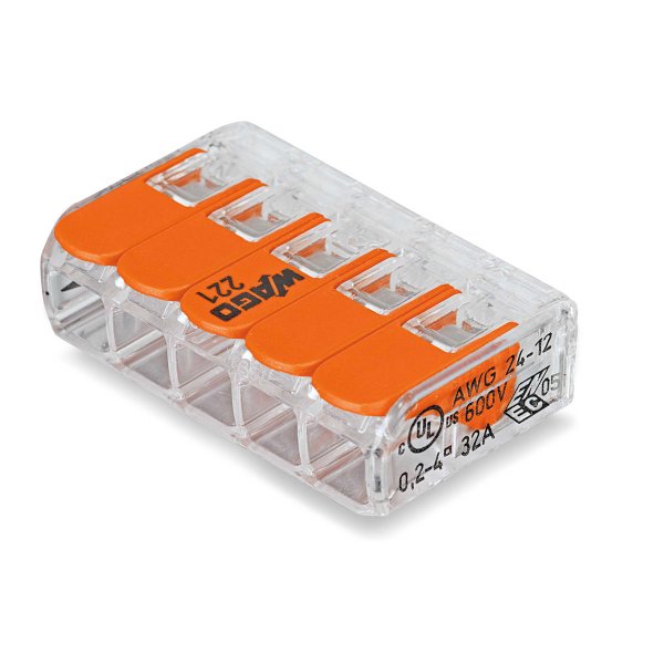 Wago Samlemuffe 5x0,2-4 mm&sup2; transparent, serie 221 - 5-pak - 2297671