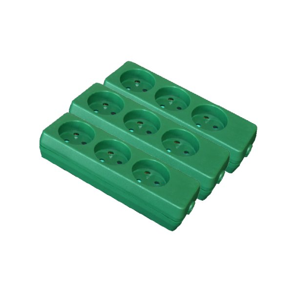 BLUE ELECTRIC Stikd�se m/jord - 3 udtag - 230 vol - Gr�n - S�t med 3 stk - 1819782