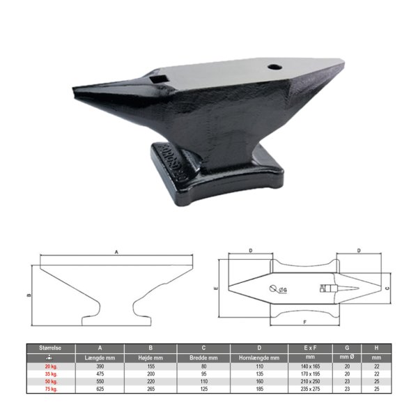DURLACH ambolt 35 kg. med 2 horn