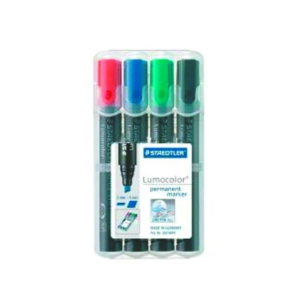 STAEDTLER permanent marker s�t m/4 stk r�d+gr�n+bl�+sort - flad spids - 5193822