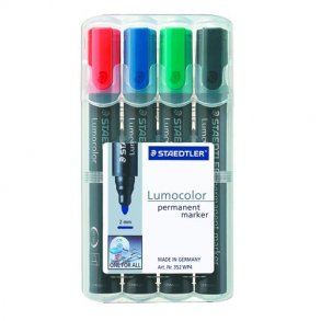 STAEDTLER permanent marker s�t m/4 stk r�d+gr�n+bl�+sort - rund spids - 5228682