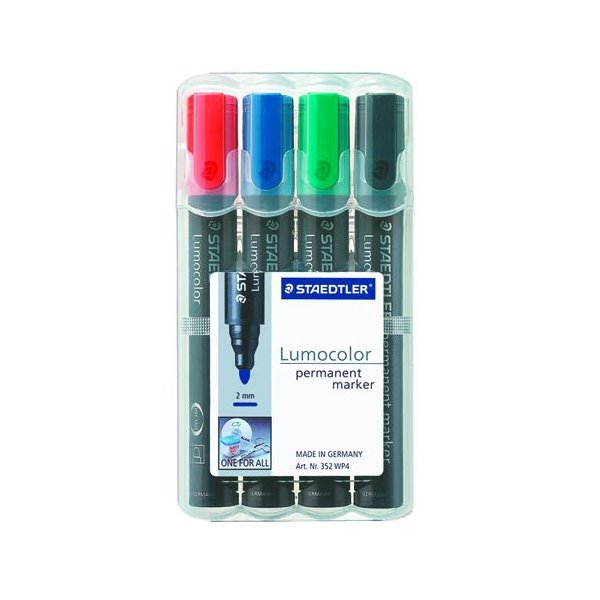 STAEDTLER permanent marker s�t m/4 stk r�d+gr�n+bl�+sort - rund spids - 5228682