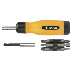 TOPEX Bitsskruetr�kker med skralde + bits, 14 dele
