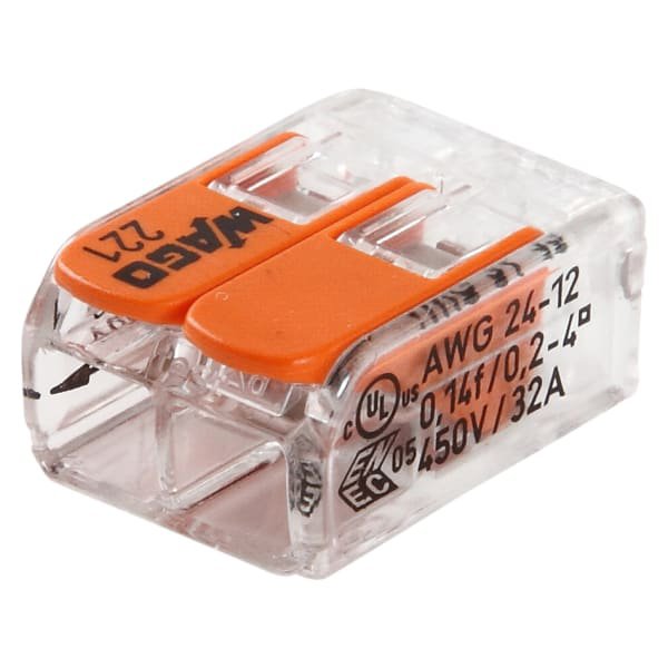 Wago Samlemuffe 2x0,2-4 mm&sup2; transparent, serie 221 - 100-pak - 2297673