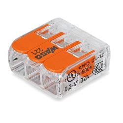 Wago Samlemuffe 3x0,2-4 mm&sup2; transparent, serie 221 - 50-pak - 2297674