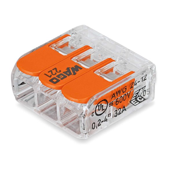 Wago Samlemuffe 3x0,2-4 mm&sup2; transparent, serie 221 - 50-pak - 2297674