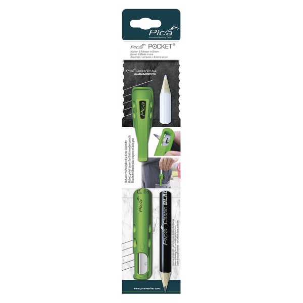 PICA Pocket st inkl 1 universal blyant 230mm sort/hvid - 2314081