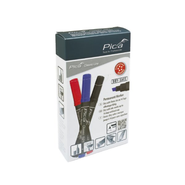 PICA Classic Permanent marker DRY-SAFE 2-6mm skr/flad spids sort - 1784282