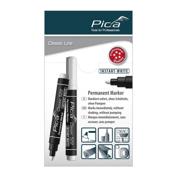 PICA Classic Permanent marker INSTANT-WHITE 1-4mm rund spids hvid - 2107727