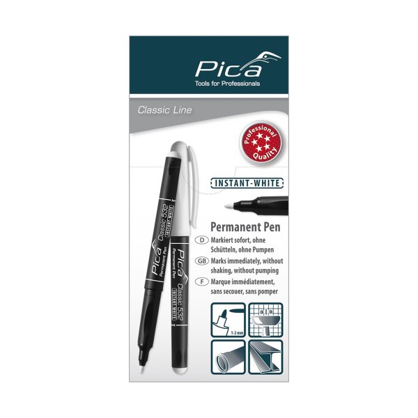 PICA Classic Permanent marker INSTANT-WHITE 1-2mm rund spids hvid - 1905032