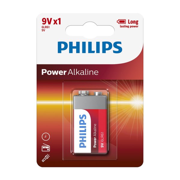 PHILIPS batteri power alkaline 9V 1-pak - 1437278
