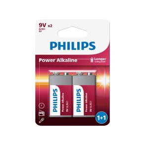 PHILIPS batteri power alkaline 9V 2 pak