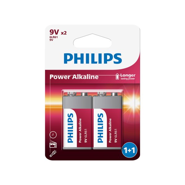 PHILIPS batteri power alkaline 9V 2 pak