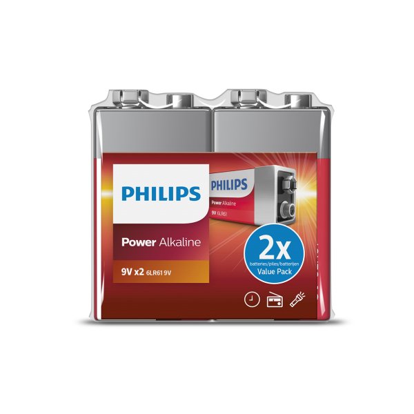 PHILIPS batteri power alkaline 9V 2-pak - 2301944
