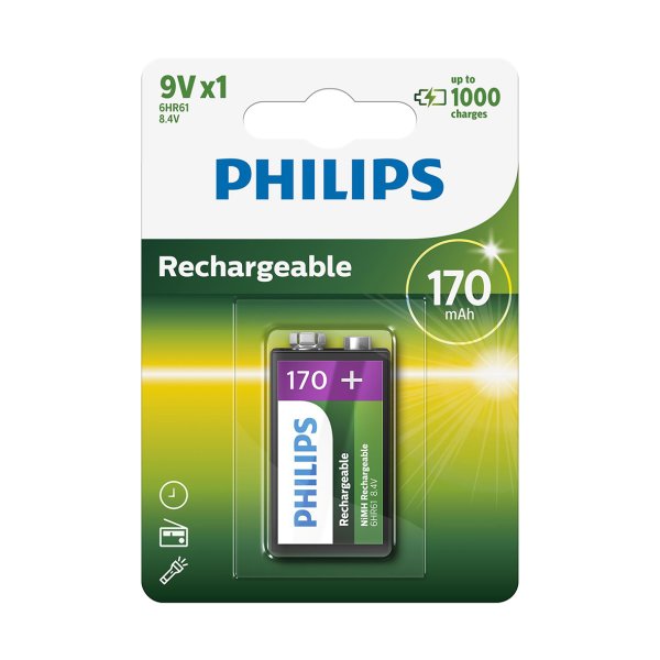 PHILIPS batteri genopladeligt NiMH 9V 1-pak - 1382895