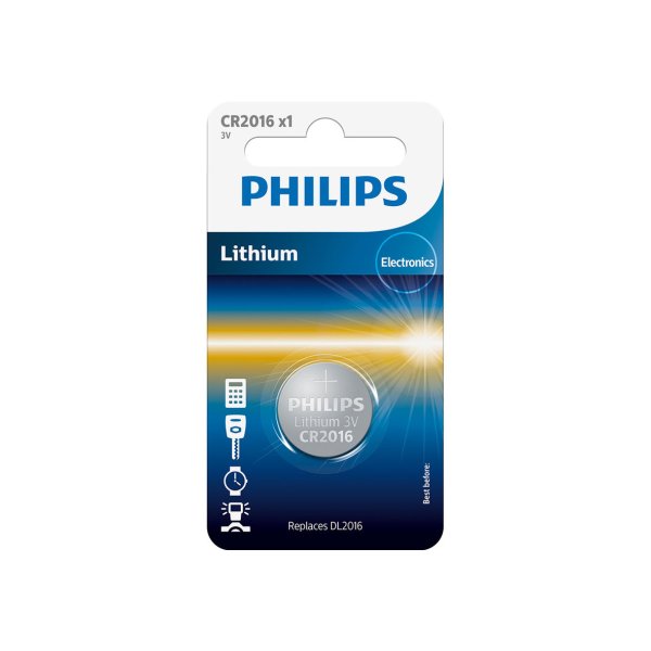PHILIPS knapcellebatteri lithium CR2016 1-pak - 2164742