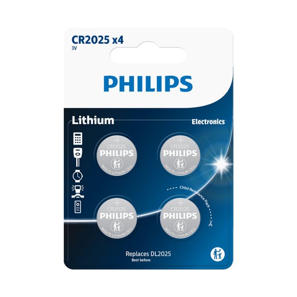 PHILIPS knapcellebatteri lithium CR2025 4-pak - 2272839
