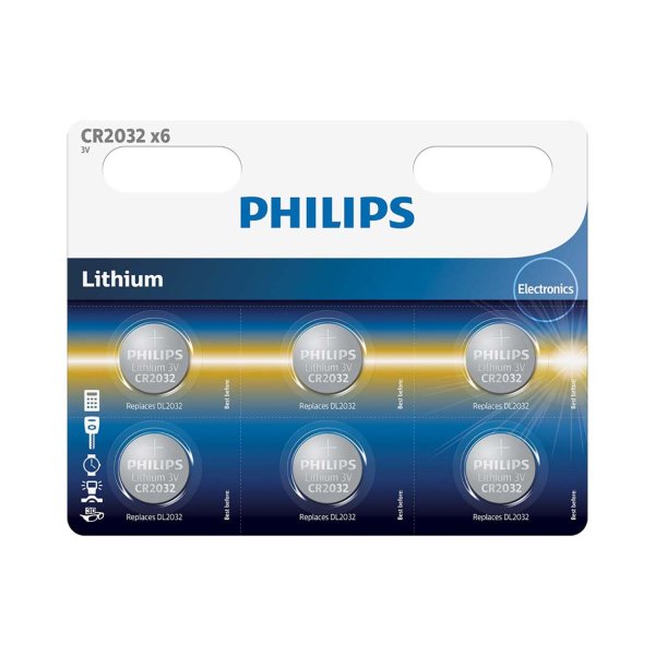PHILIPS knapcellebatteri lithium CR2032 6-pak - 2145525