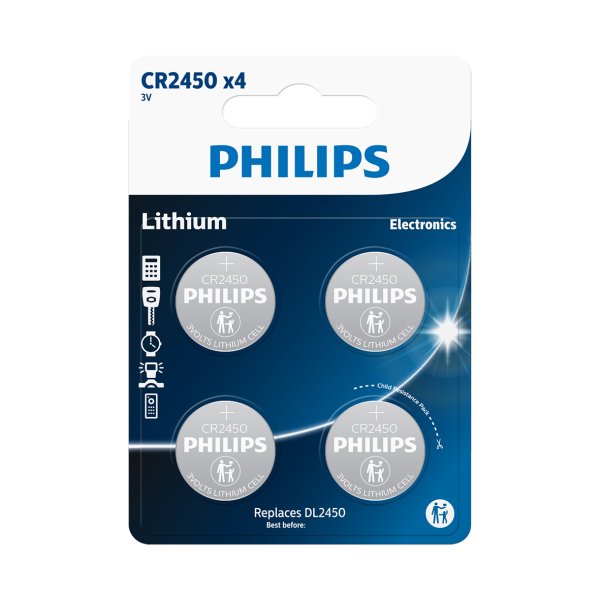 PHILIPS knapcellebatteri lithium CR2450 4-pak - 2292445