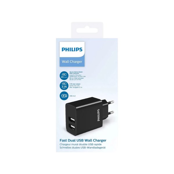 PHILIPS USB lader med 2 udtag - 2425445