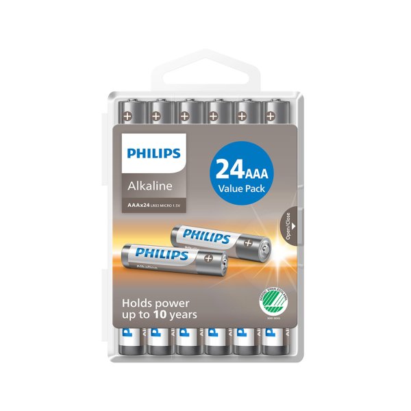 PHILIPS batteri tech alkaline AAA 24-pak hardbox- 2442667
