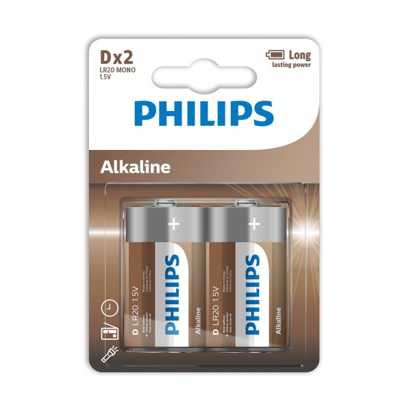 PHILIPS batteri tech alkaline D 2-pak - 2110058