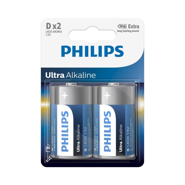 PHILIPS batteri ultra alkaline D 2-pak - 1437242