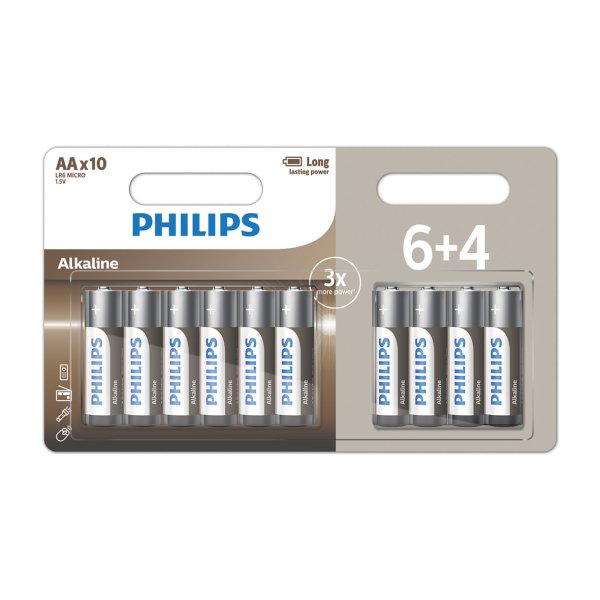 PHILIPS batteri tech alkaline AA 6+4-pak - 2109961