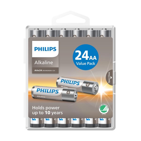 PHILIPS batteri tech alkaline AA 24-pak hardbox- 2442669