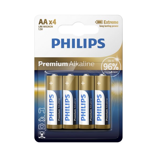 PHILIPS batteri premium alkaline AA 4-blister - 2432464