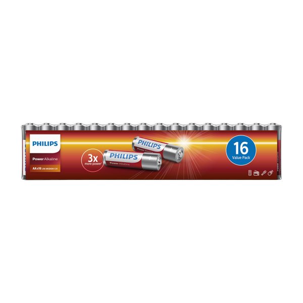 PHILIPS batteri power alkaline AA 16-pak