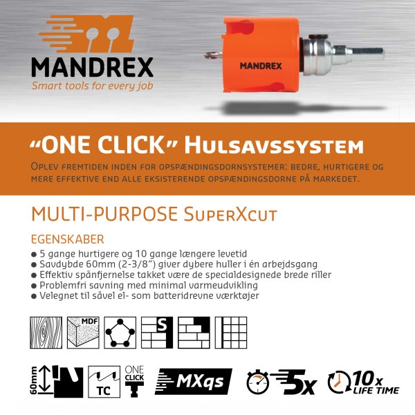 MANDREX MXqs Hulsav s�t - Elektriker - 12 dele - Multi HM SuperXcut
