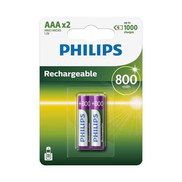 PHILIPS batteri genopladeligt NiMH AAA 2-pak - 2272841