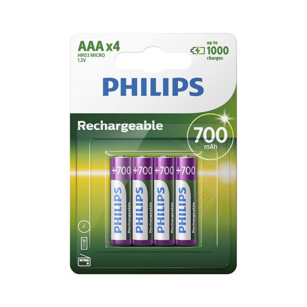 PHILIPS batteri genopladeligt NiMH AAA 4-pak - 2301945