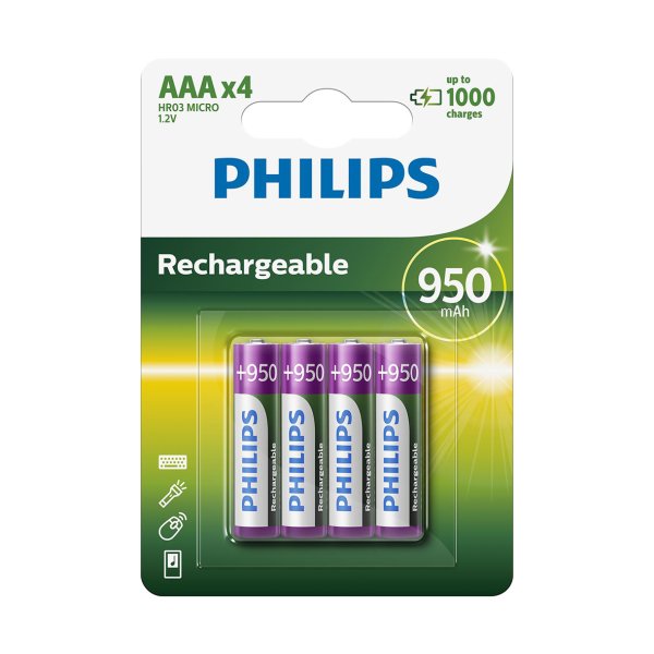 PHILIPS batteri genopladeligt NiMH AAA 4-pak - 1643161