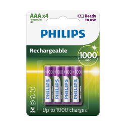 PHILIPS batteri genopladeligt NiMH AAA 4-pak - 1850821