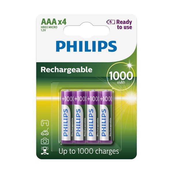 PHILIPS batteri genopladeligt NiMH AAA 4-pak - 1850821