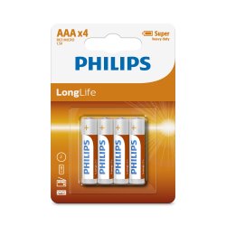 PHILIPS batteri longlife zinkklorid AAA 4-pak