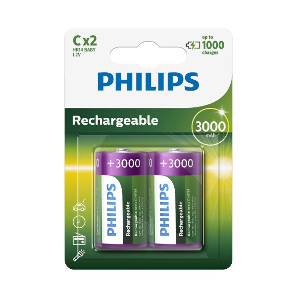 PHILIPS batteri genopladeligt NiMH C 2-pak - 2268751