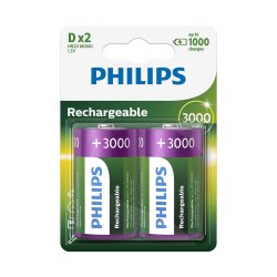 PHILIPS batteri genopladeligt NiMH D 2-pak - 2268754