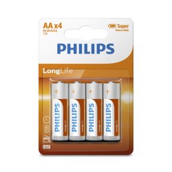 PHILIPS batteri longlife zinkklorid AA 4-pak