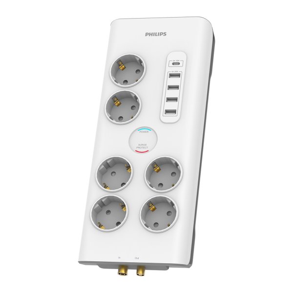 PHILIPS overspndingsbeskyttelse 6-udtag + 4 x USB-A + 1 x USB-C