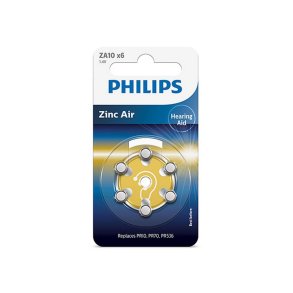 PHILIPS batteri t/h�reapparat zinc air str. 10 gul 6-pak