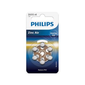 PHILIPS batteri t/h�reapparat zinc air str. 312 brun 6-pak